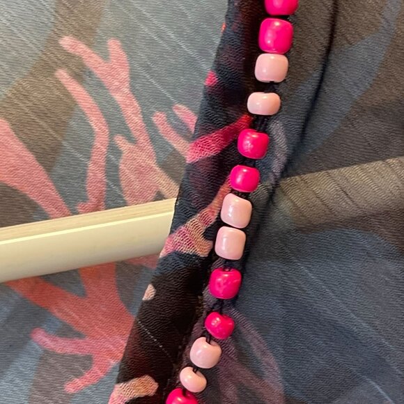 MODAPOSA Coral Print Beaded V-Neck Sheer Tunic  Beach Cover-Up flared sleeves - Picture 4 of 9